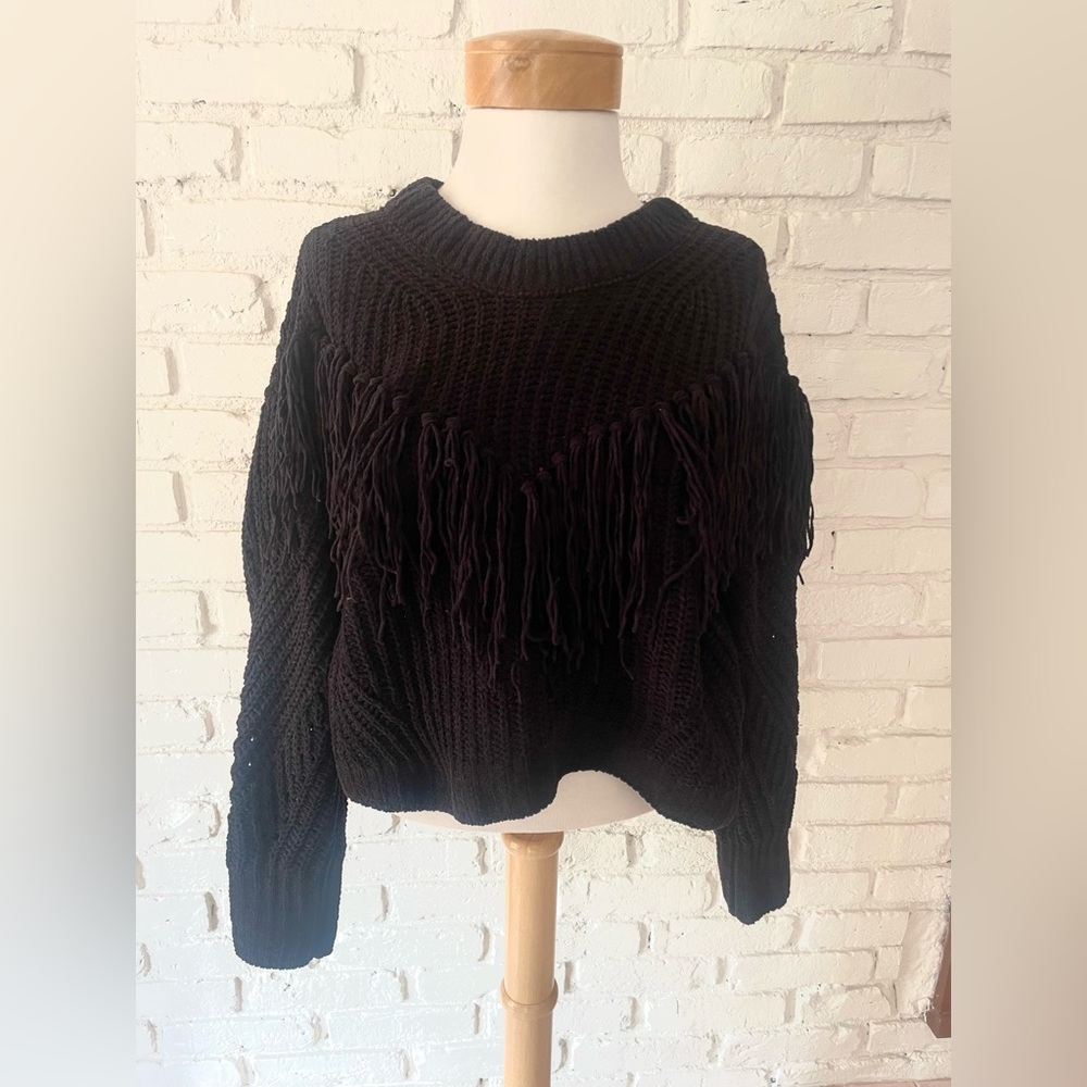Cropped Black Fringe Sweater